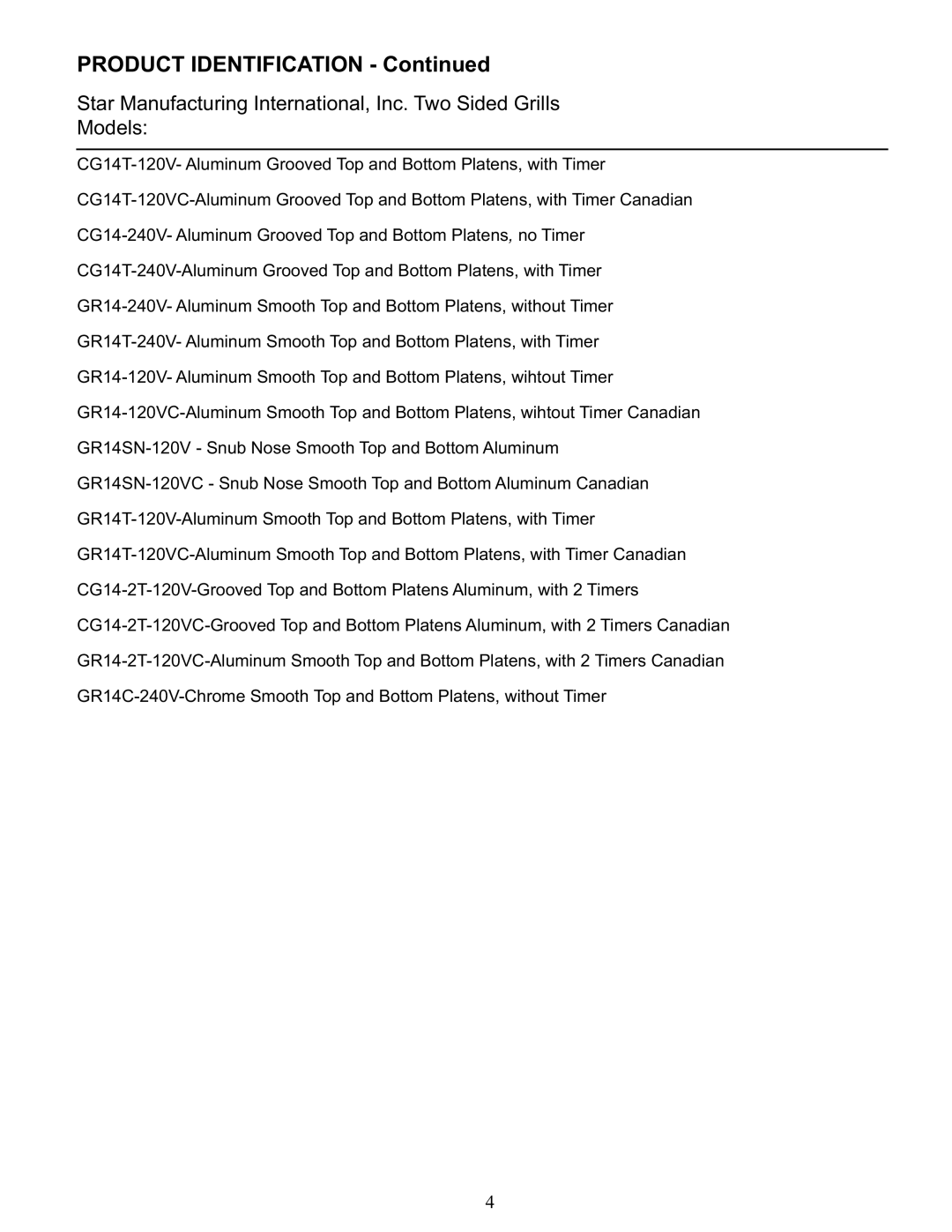 Star Manufacturing GR14, CG10, GR10, CG14 manual Product Identification 