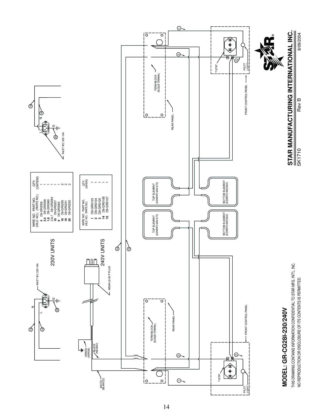 Star Manufacturing CG28, GR28, CG10, GR10 manual SK1710 Rev B, 230V Units 