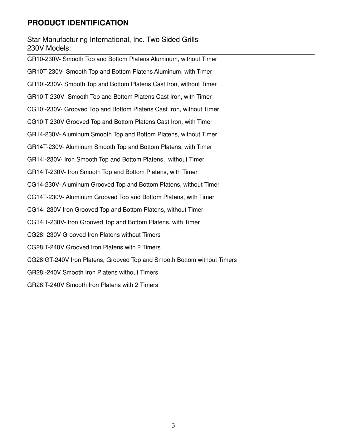 Star Manufacturing GR10, GR28, CG10, CG28 manual Product Identification 