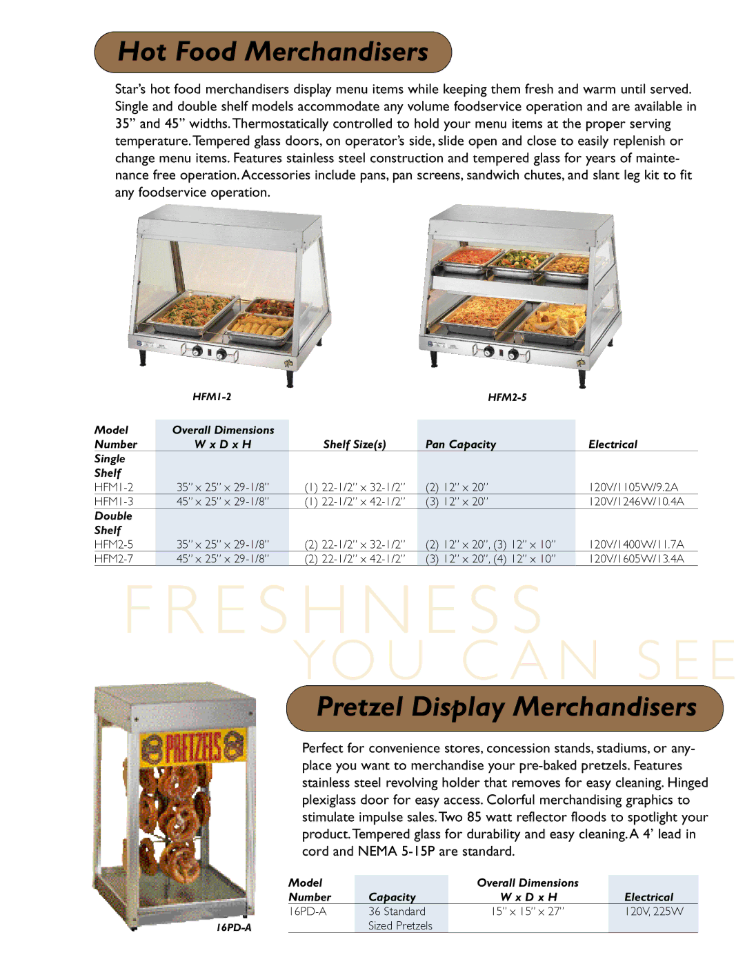 Star Manufacturing HFD2ACR, HFD3APTP, HFD3ASPT, HFD2APTCR, HFD3ACR manual Hot Food Merchandisers, Pretzel Display Merchandisers 