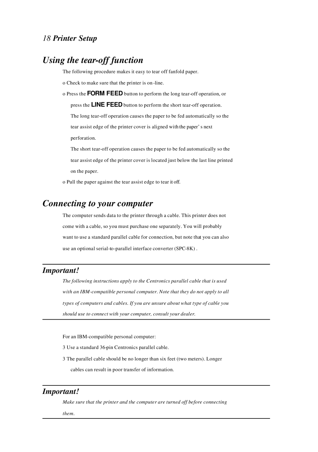 Star Manufacturing LC-4522 user manual Using the tear-off function, Connecting to your computer 