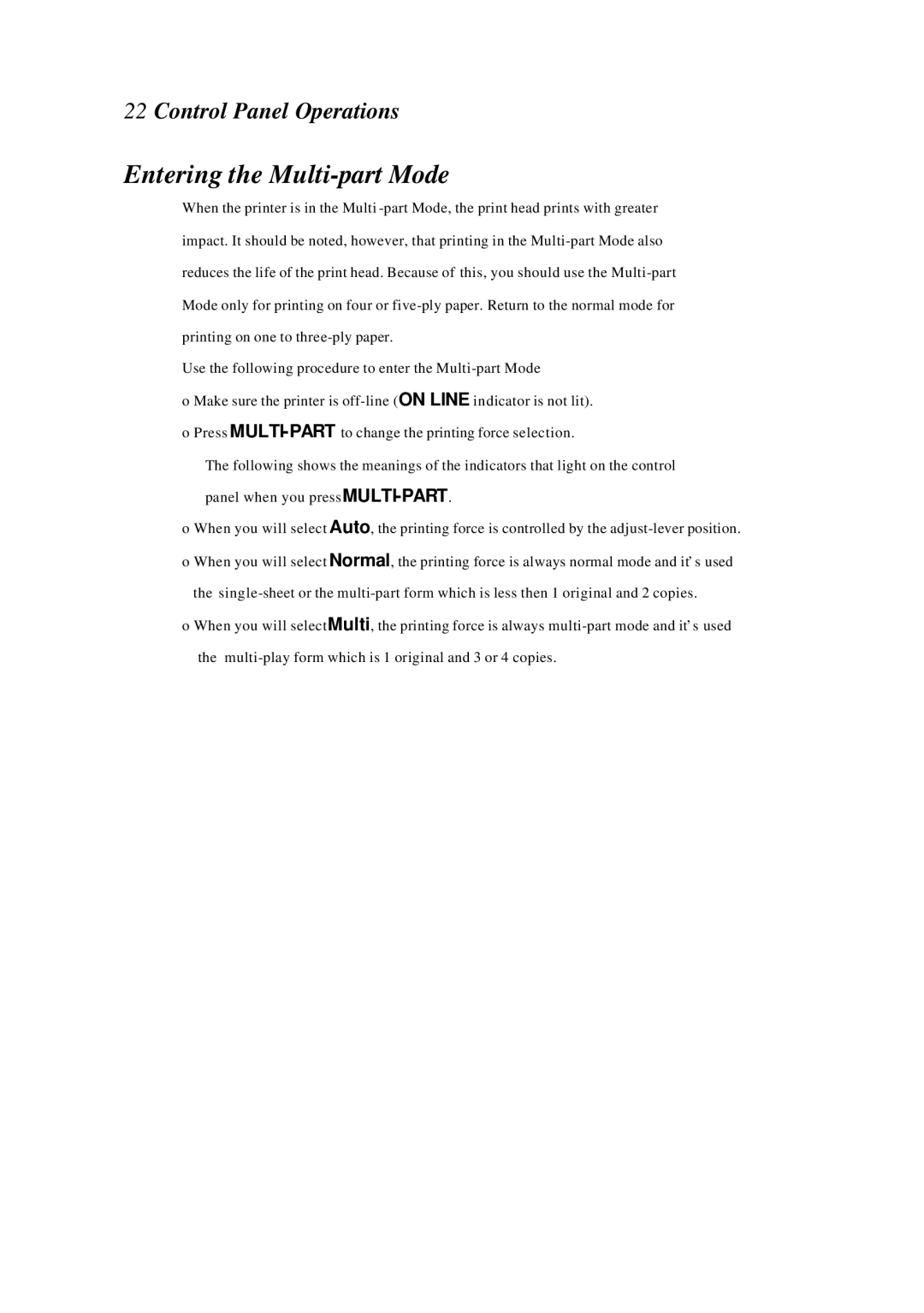 Star Manufacturing LC-4522 user manual Entering the Multi-part Mode 