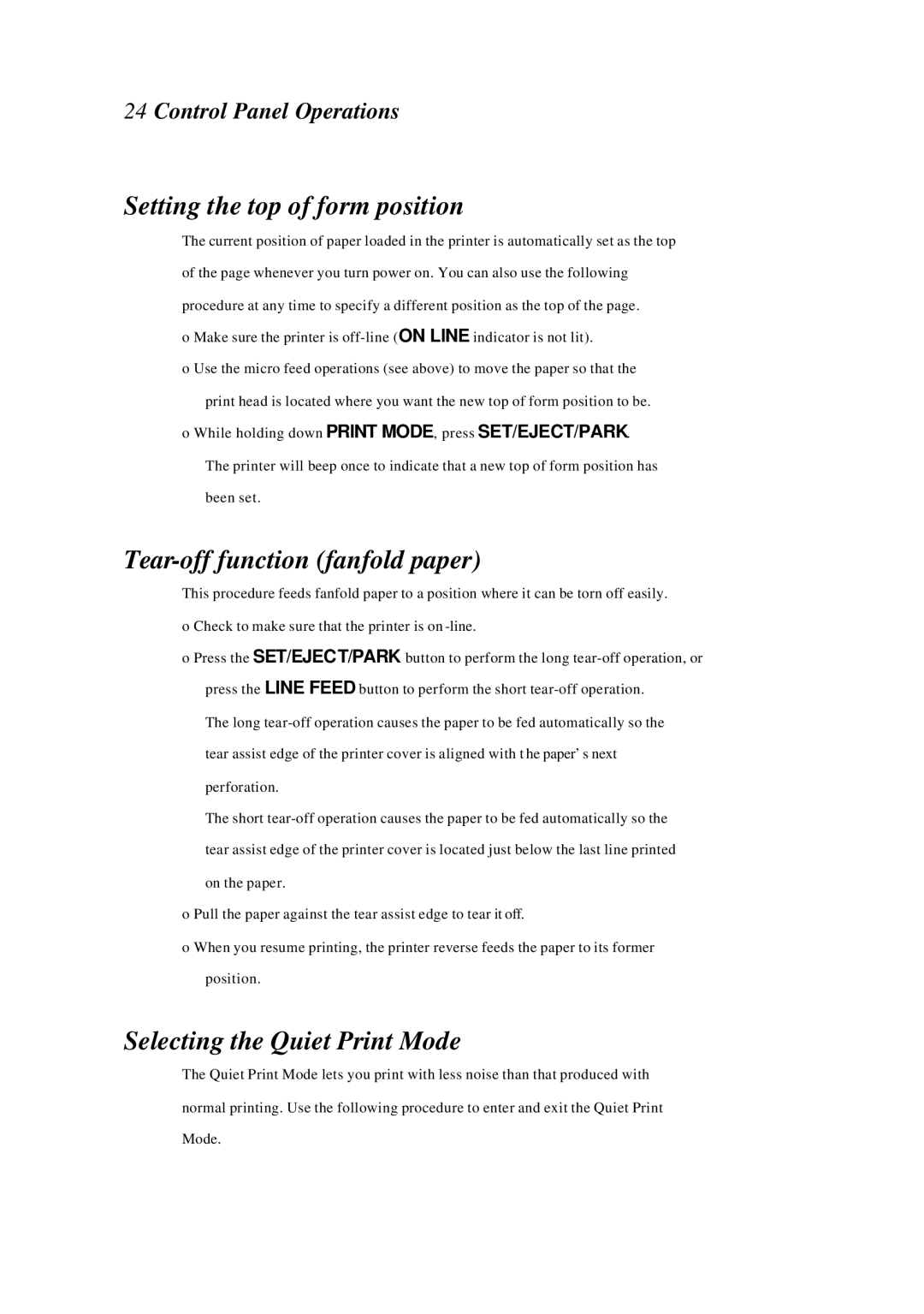 Star Manufacturing LC-4522 user manual Setting the top of form position, Tear-off function fanfold paper 