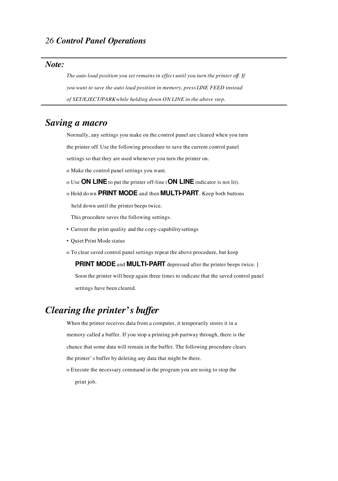 Star Manufacturing LC-4522 user manual Saving a macro, Clearing the printer’s buffer 