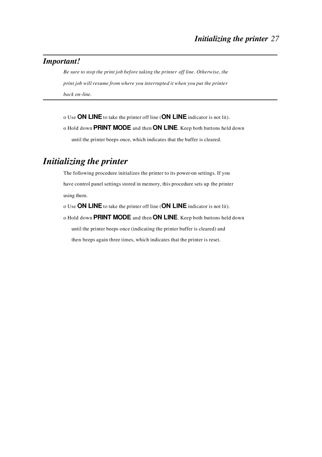 Star Manufacturing LC-4522 user manual Initializing the printer 