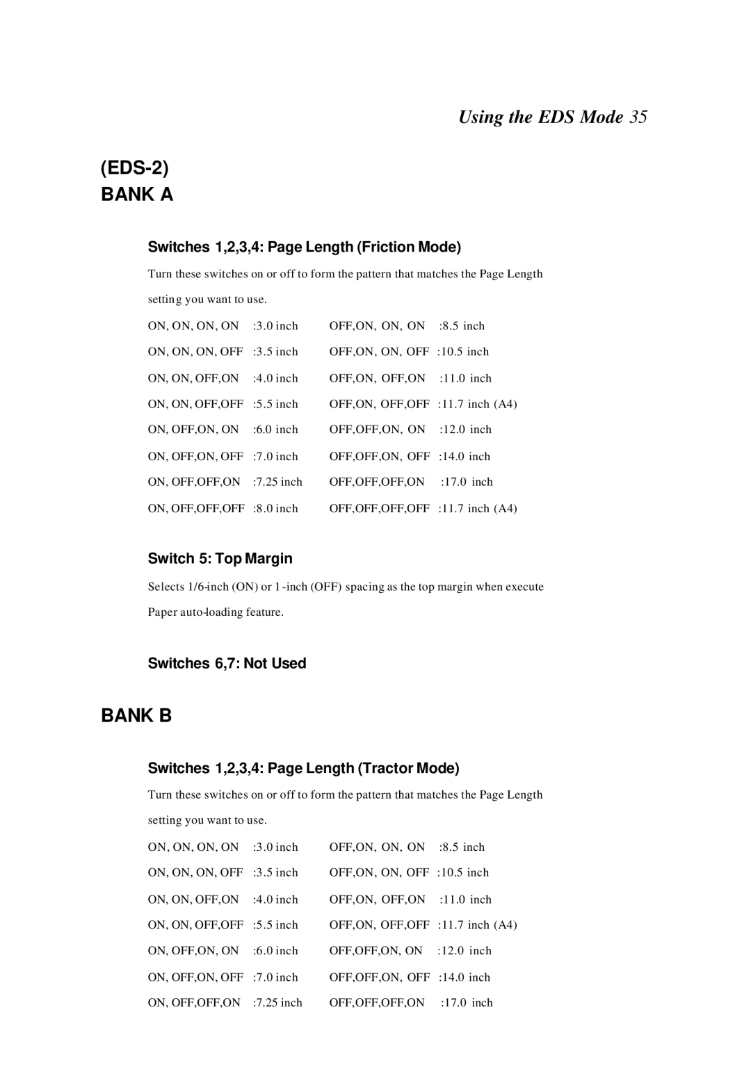 Star Manufacturing LC-4522 Switches 1,2,3,4 Page Length Friction Mode, Switch 5 Top Margin, Switches 6,7 Not Used 