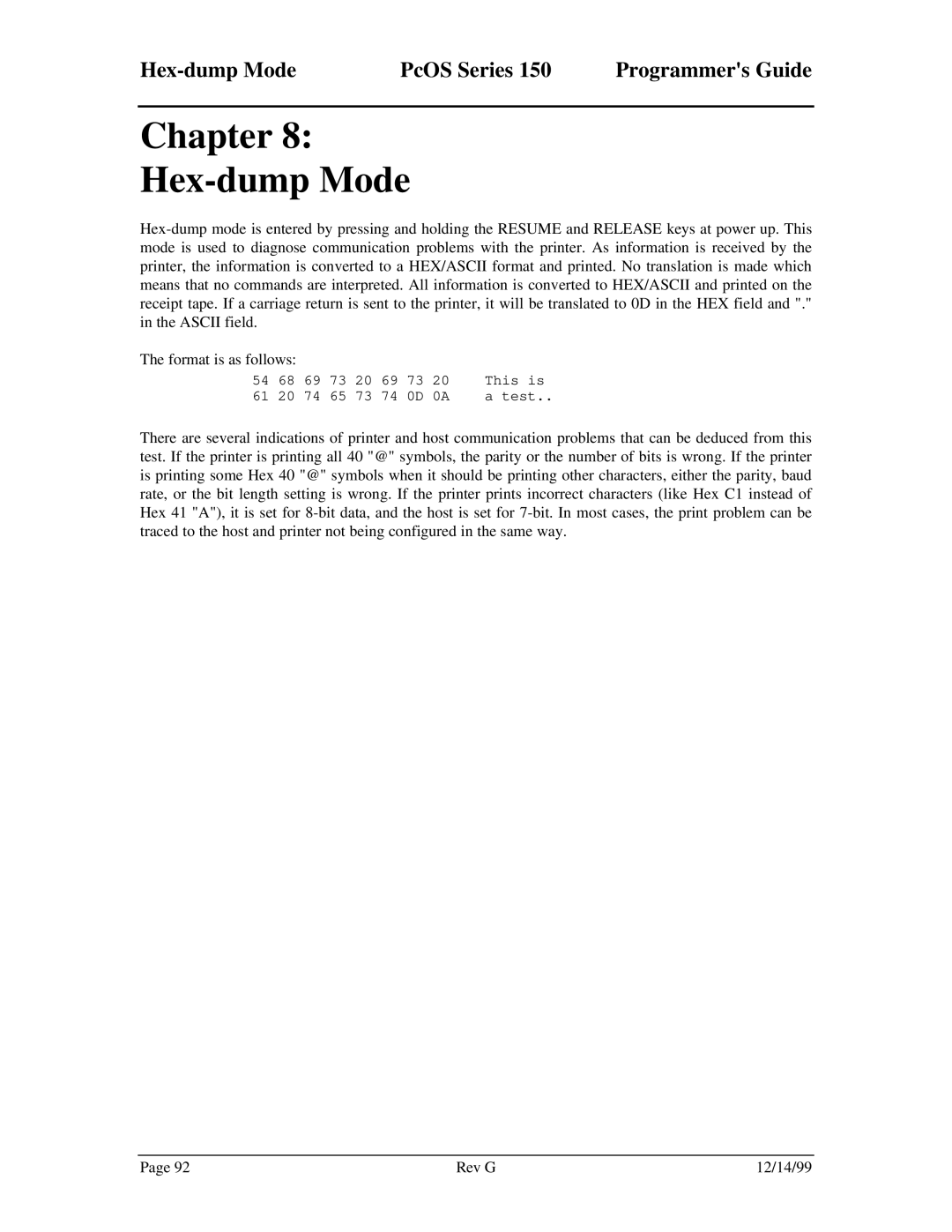 Star Micronics 150 manual Chapter Hex-dump Mode, Hex-dump Mode PcOS Series 