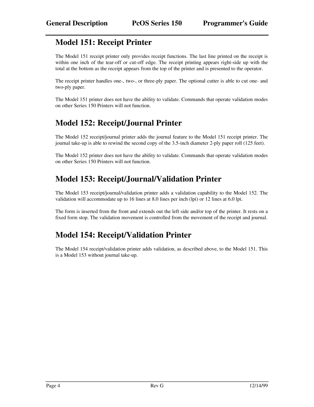 Star Micronics 150 Model 151 Receipt Printer, Model 152 Receipt/Journal Printer, Model 154 Receipt/Validation Printer 