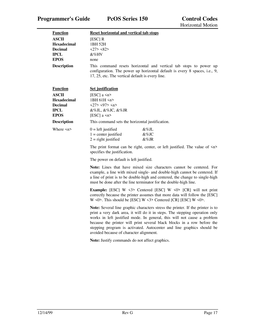 Star Micronics 150 manual Horizontal Motion 