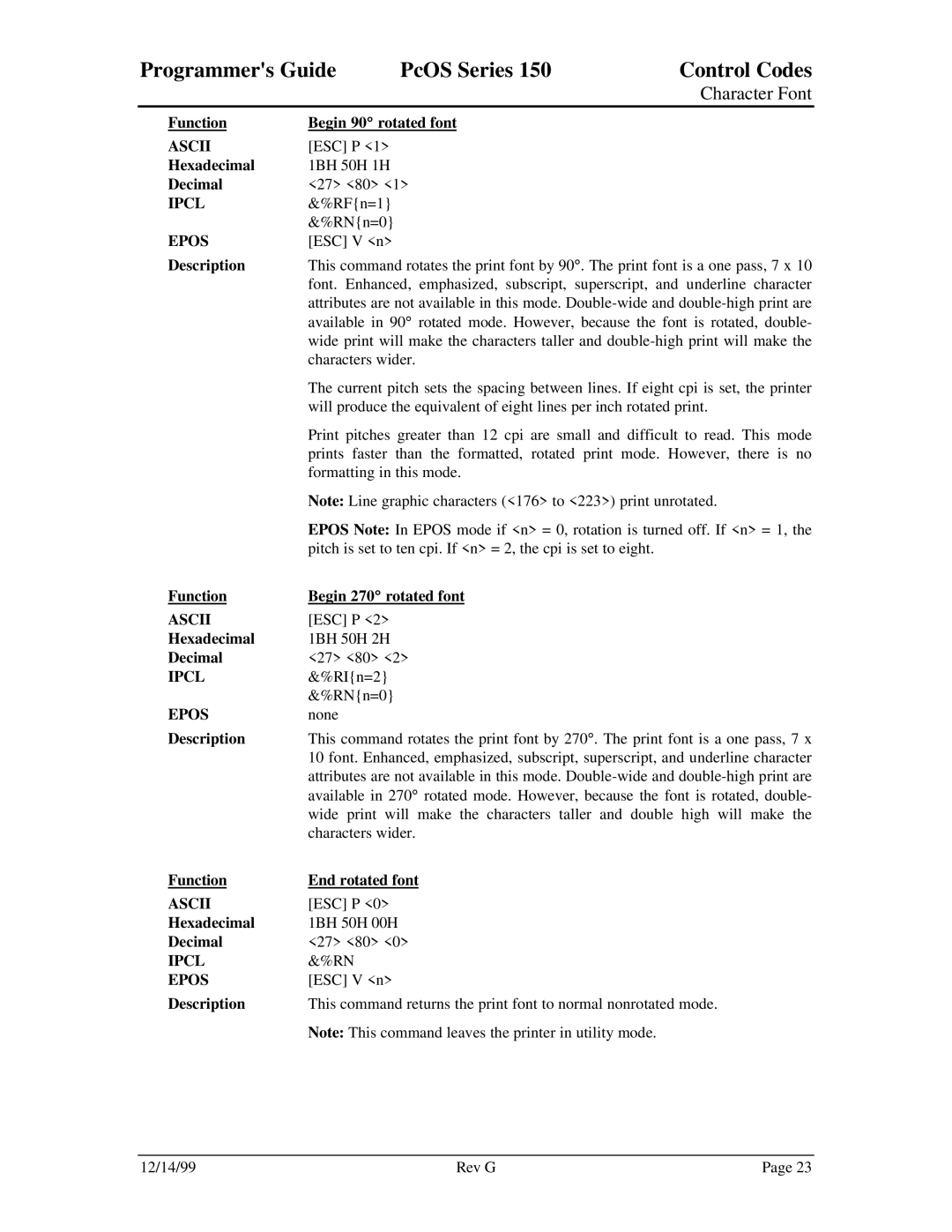 Star Micronics 150 manual Function Begin 90 rotated font 