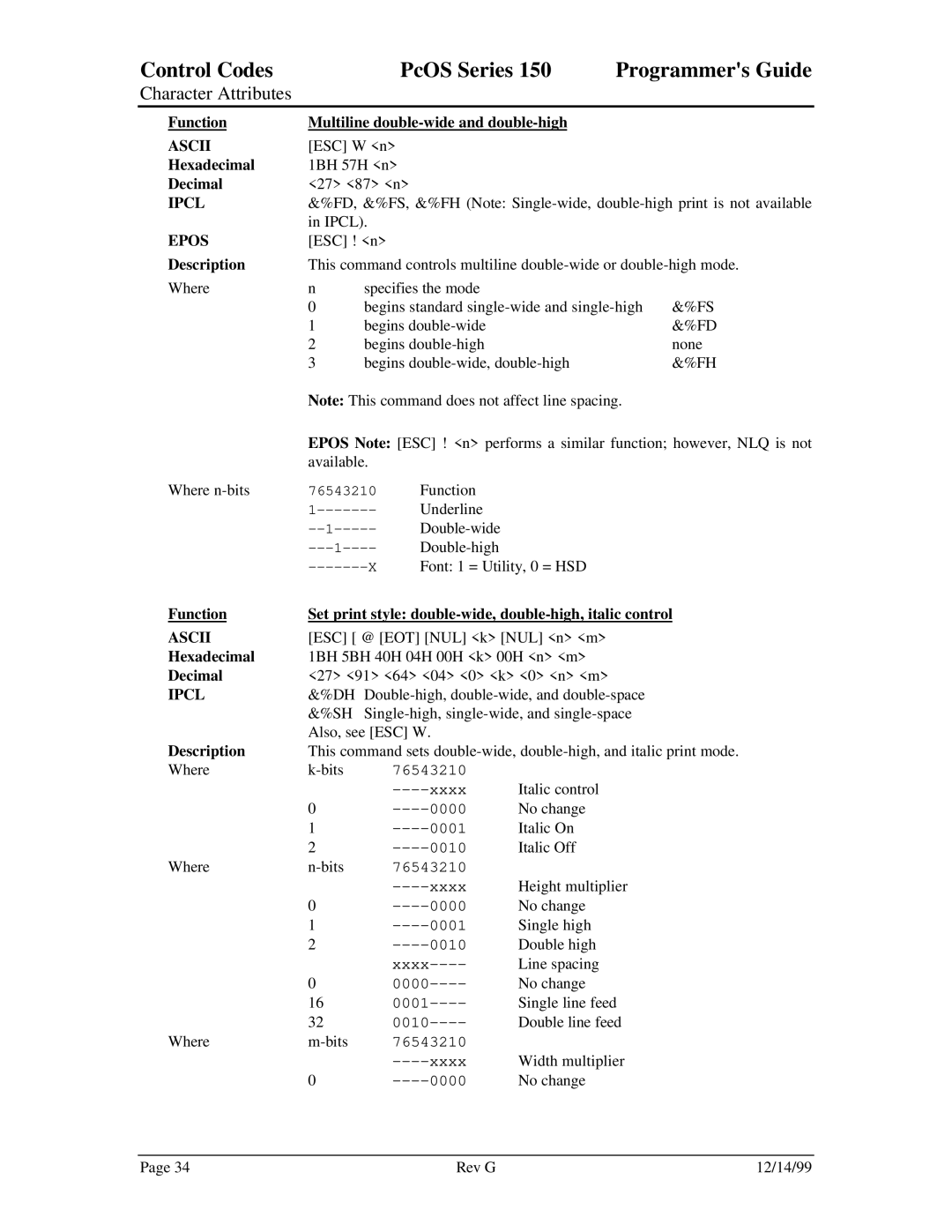 Star Micronics 150 manual Character Attributes 