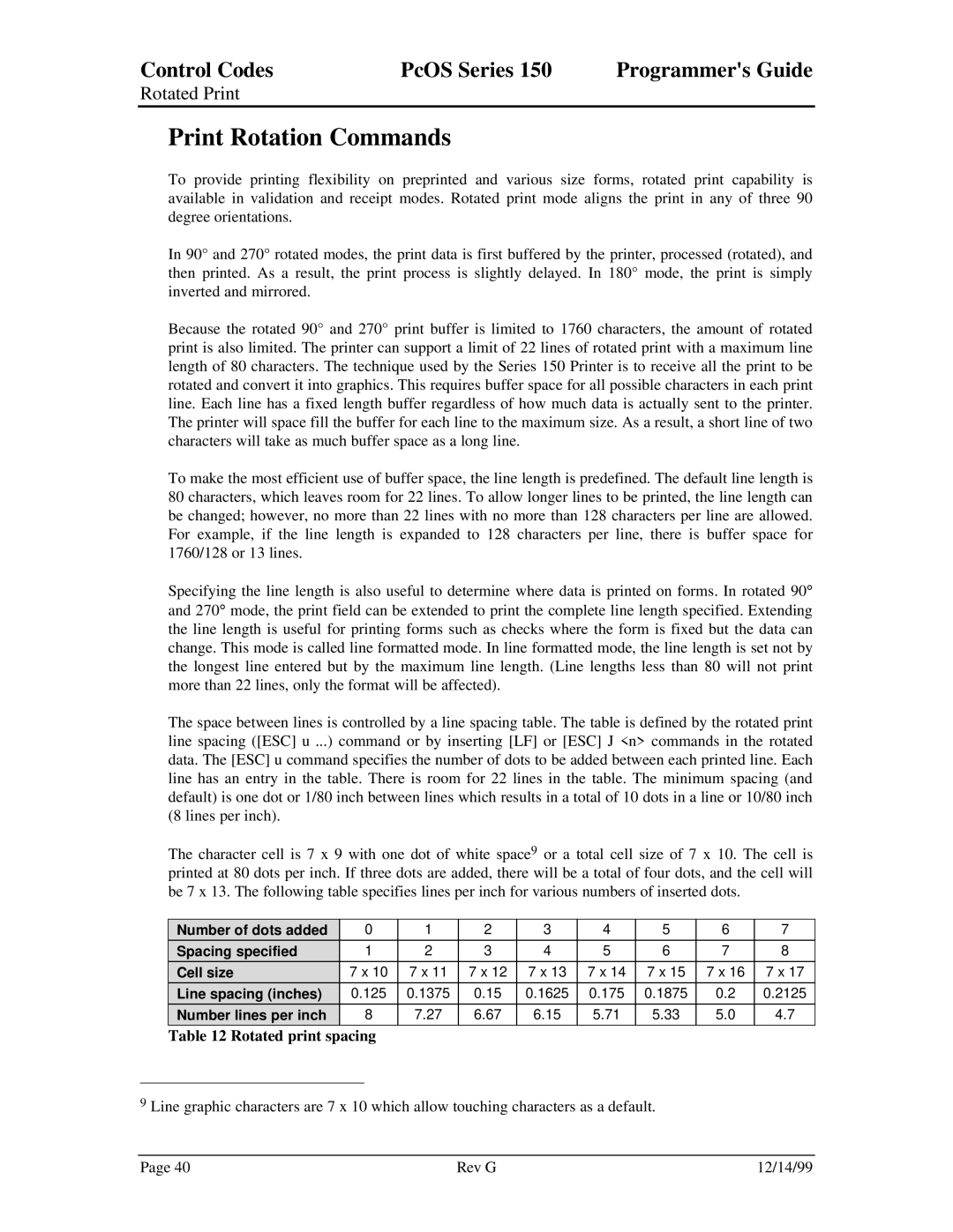 Star Micronics 150 manual Print Rotation Commands, Number lines per inch 