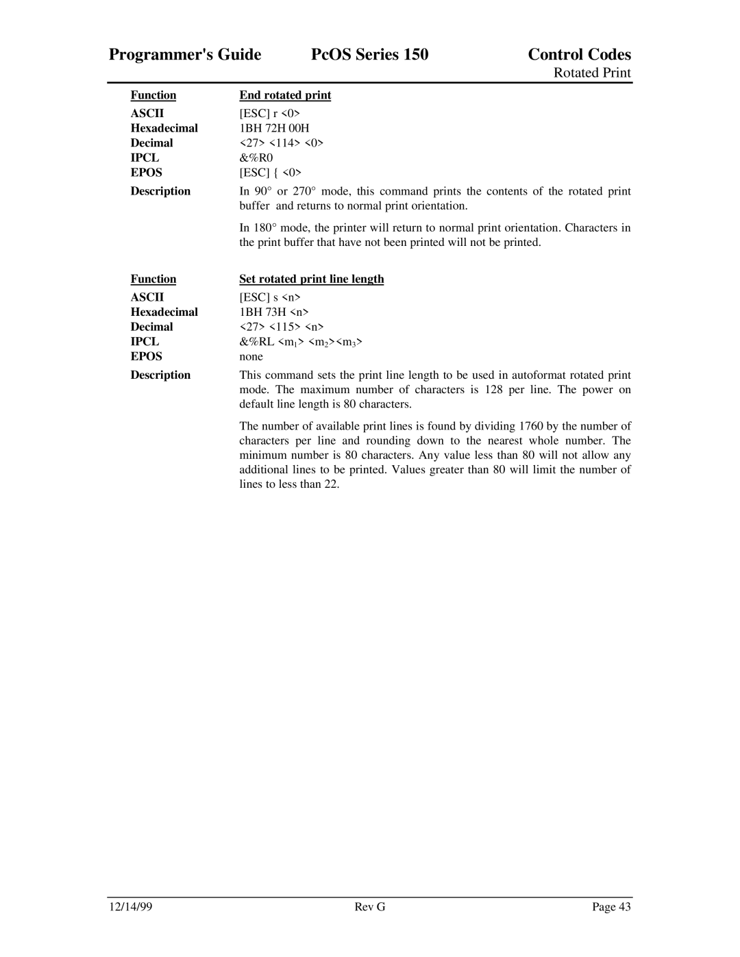 Star Micronics 150 manual Function End rotated print 