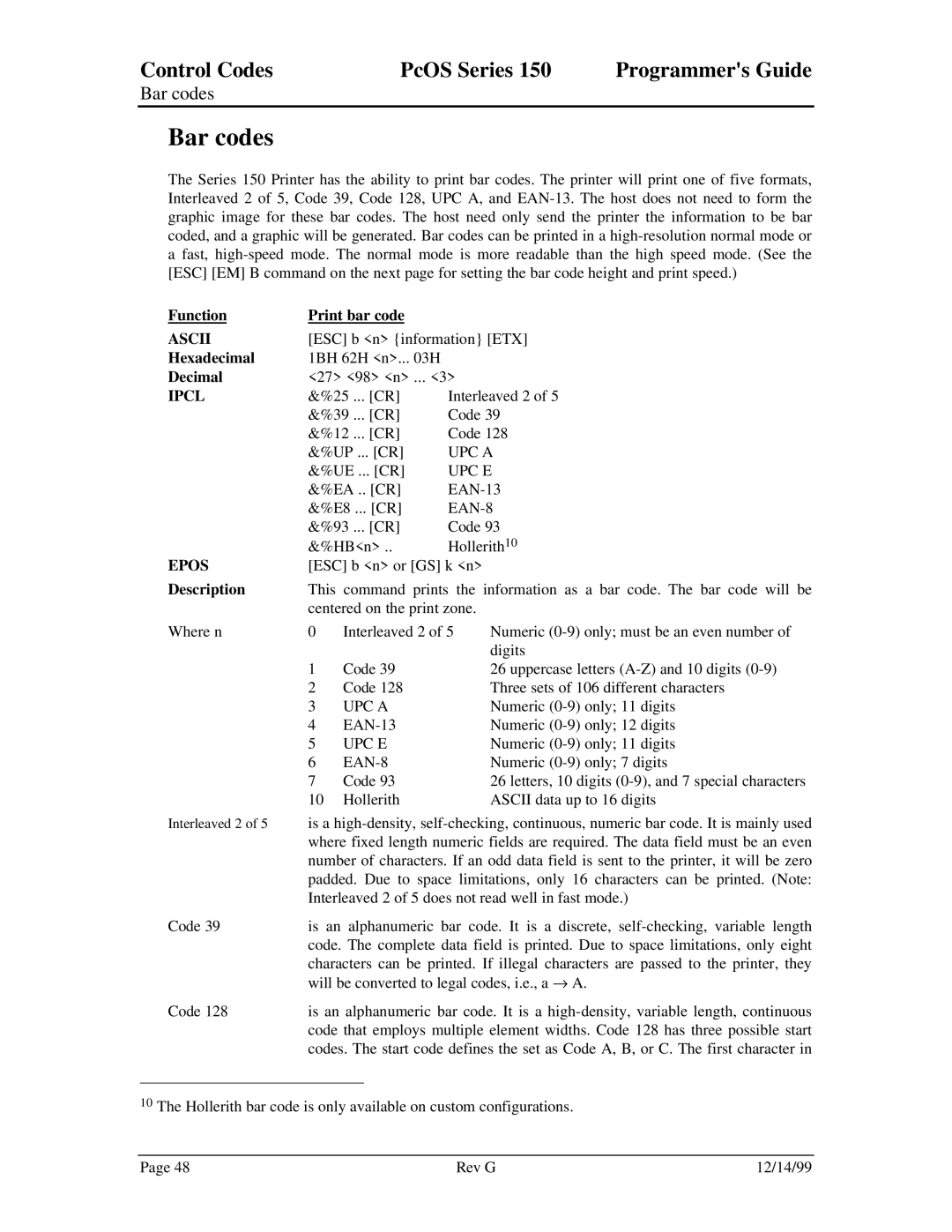 Star Micronics 150 manual Bar codes 