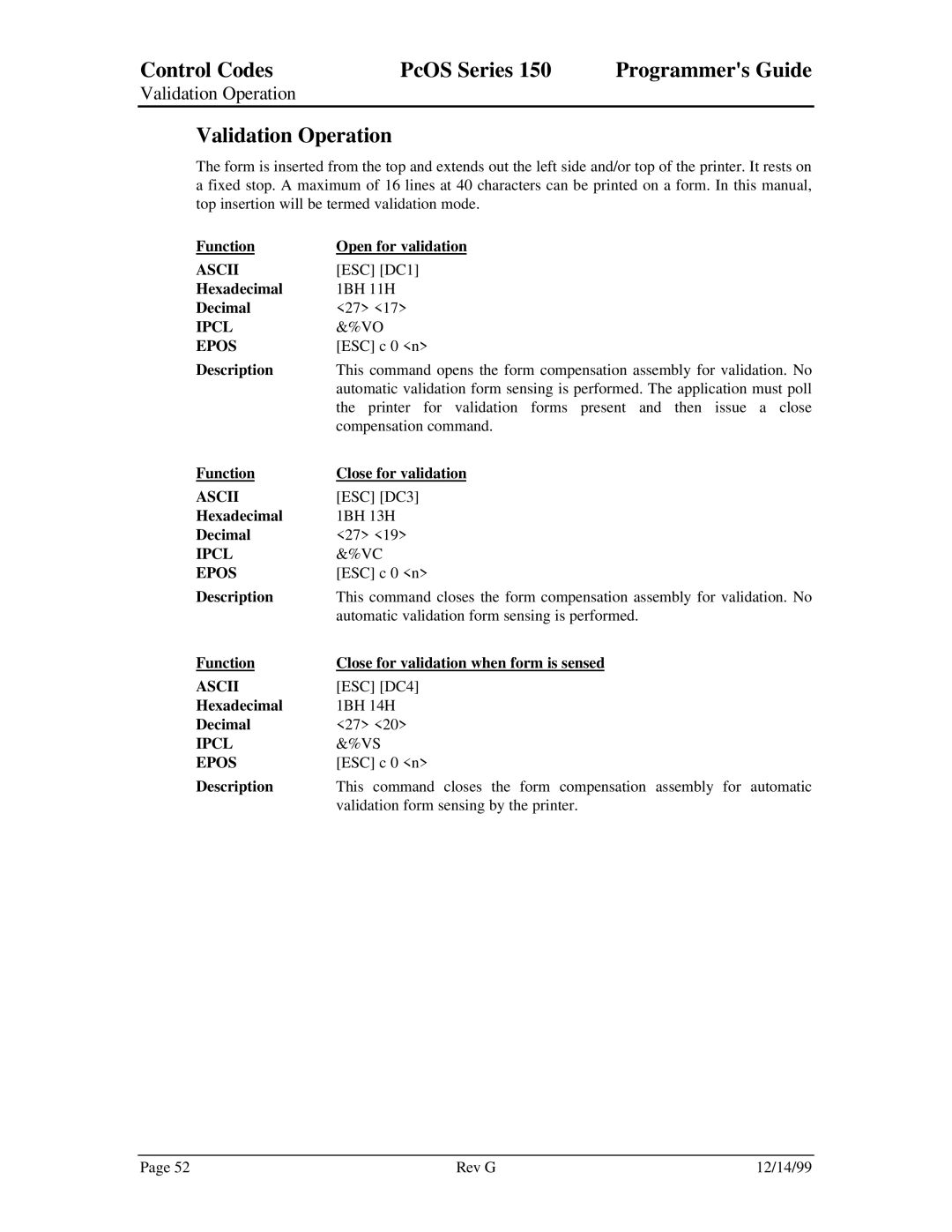 Star Micronics 150 manual Validation Operation 