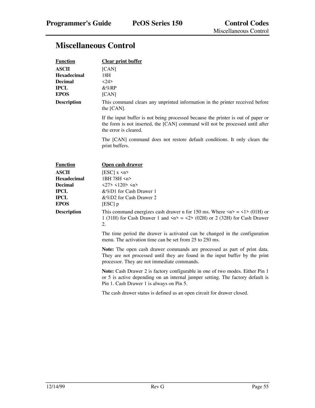 Star Micronics 150 manual Miscellaneous Control 