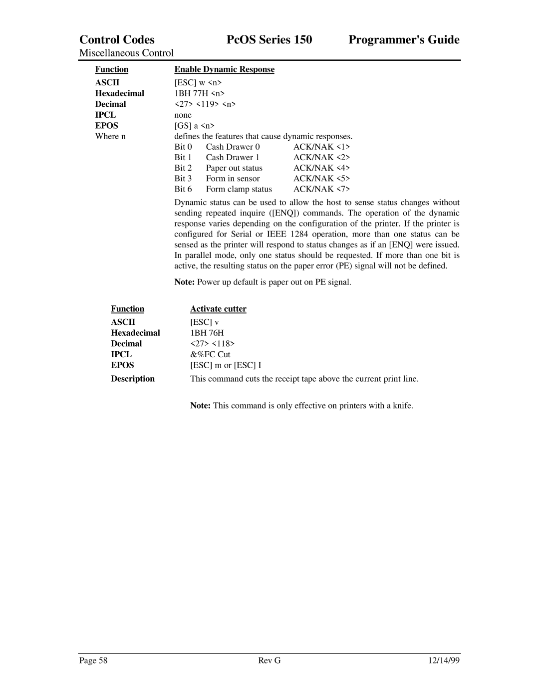 Star Micronics 150 manual Function Enable Dynamic Response 