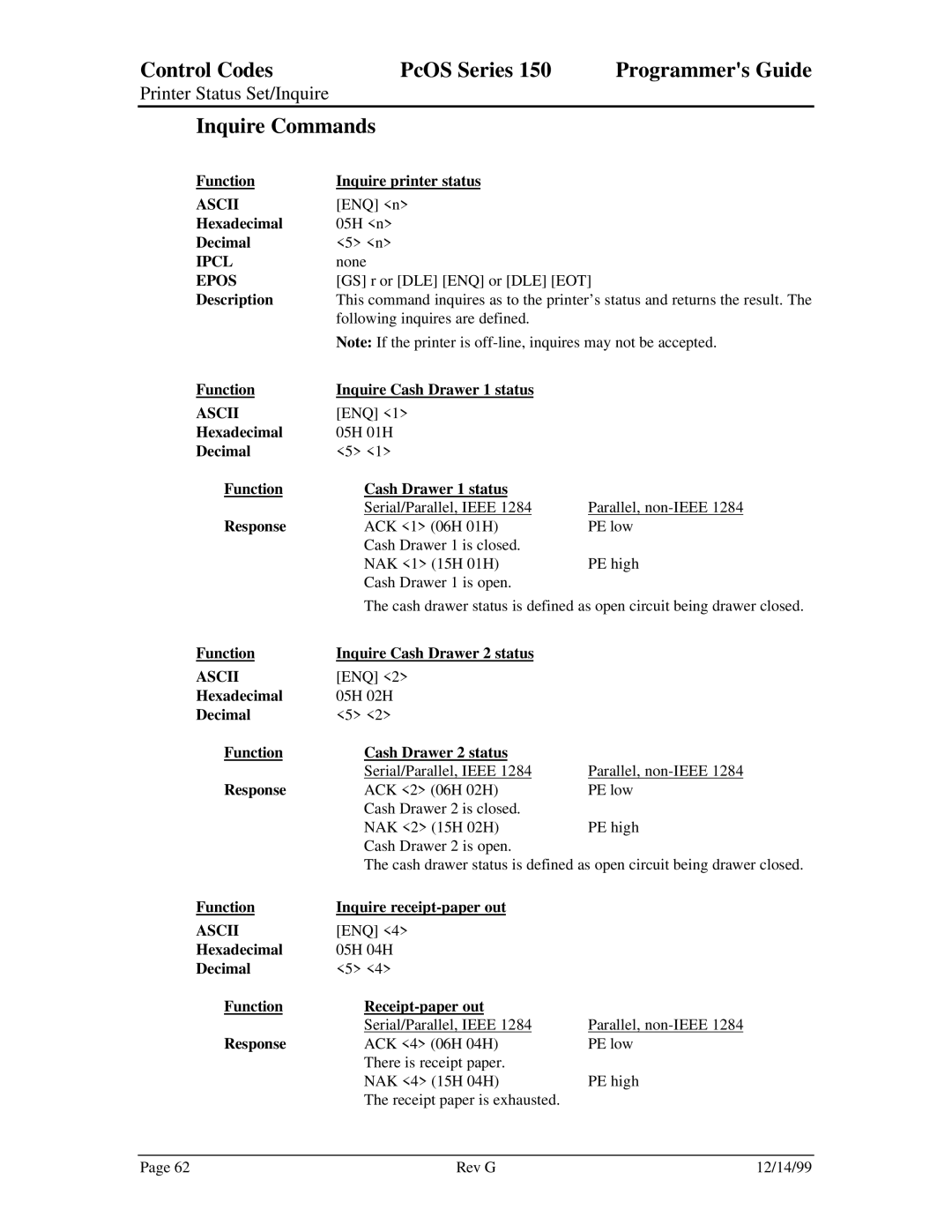 Star Micronics 150 manual Inquire Commands 