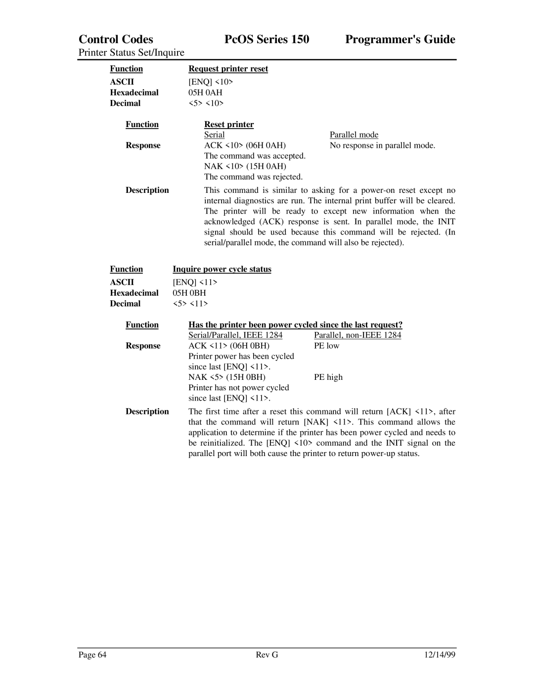 Star Micronics 150 manual Function Request printer reset 