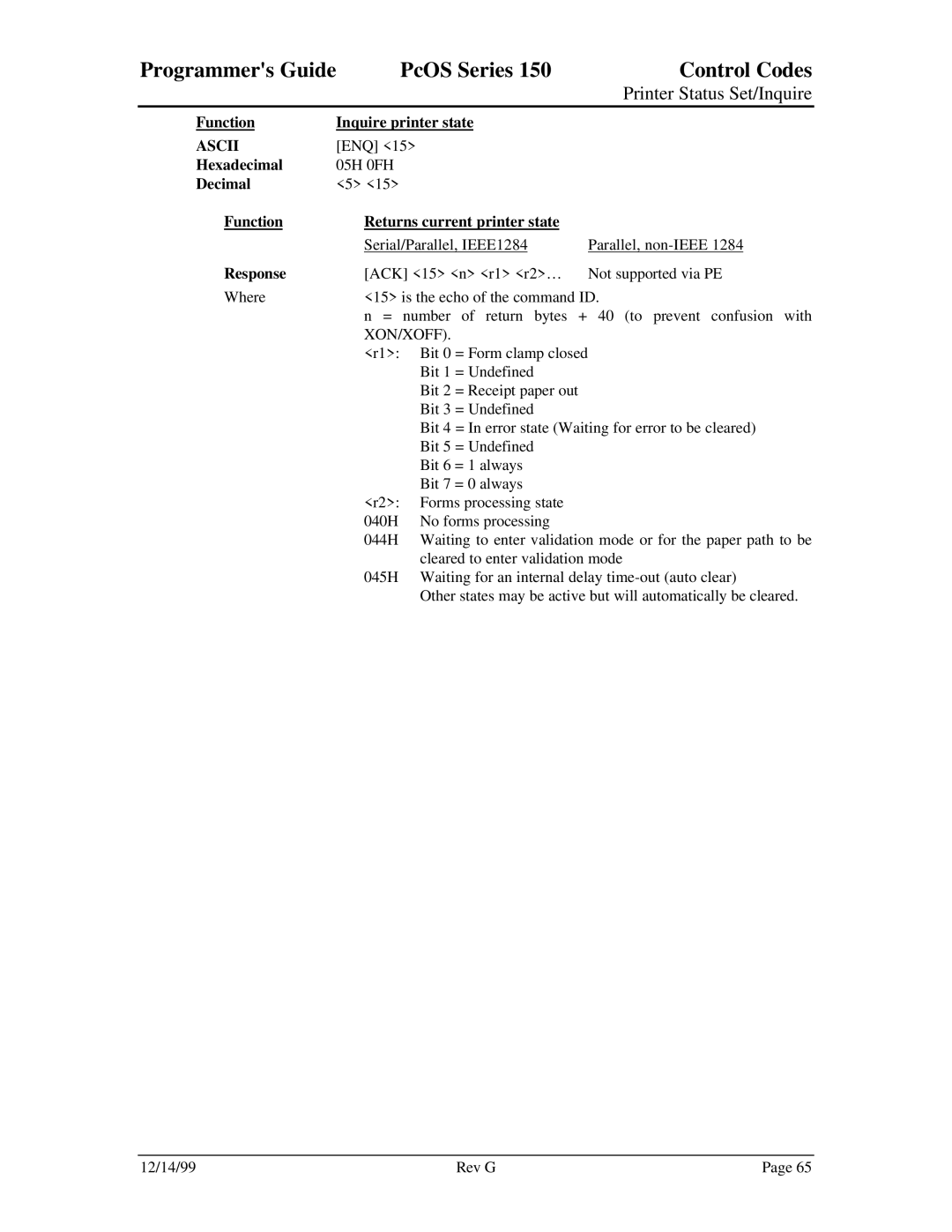 Star Micronics 150 manual Function Inquire printer state 