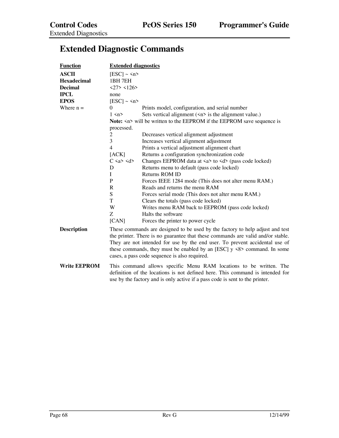 Star Micronics 150 manual Extended Diagnostic Commands, Ack 