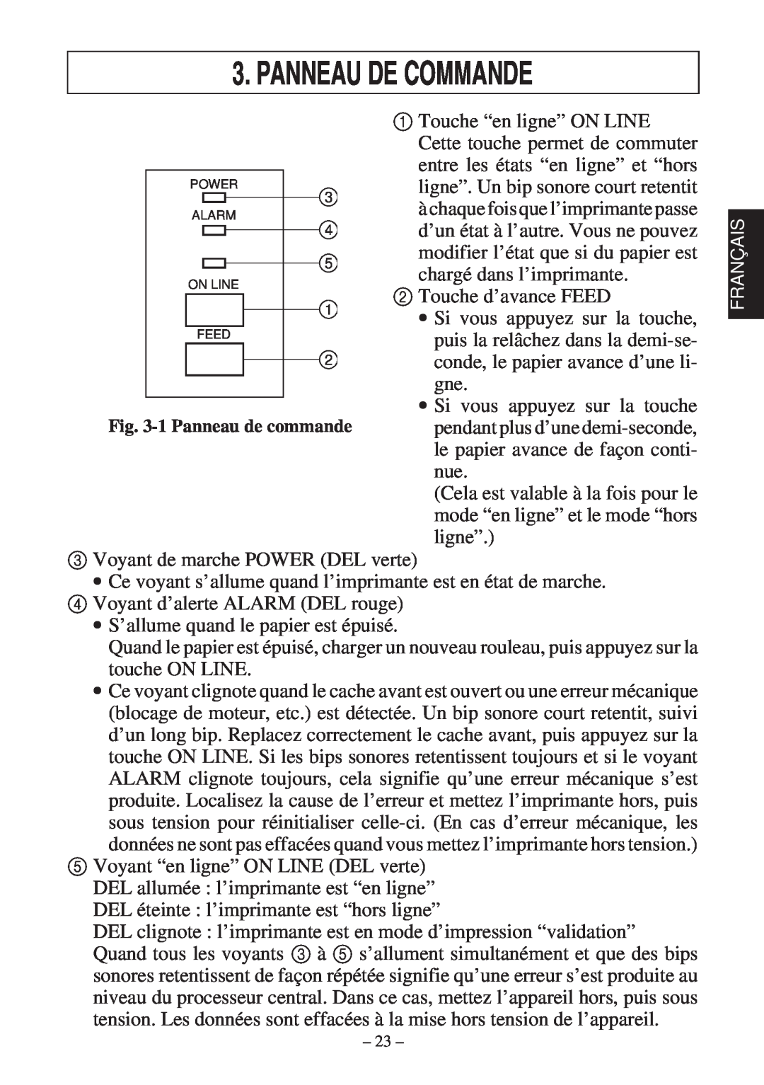 Star Micronics 347F user manual Panneau De Commande 
