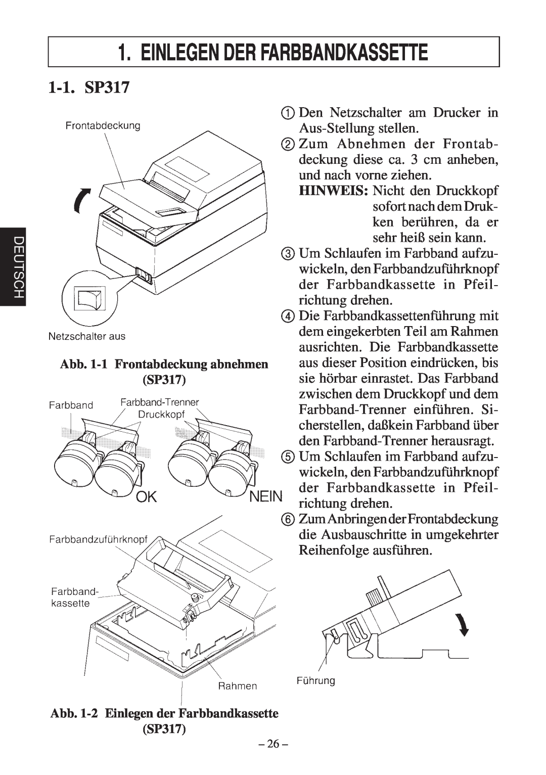 Star Micronics 347F user manual Einlegen Der Farbbandkassette, 1-1. SP317 