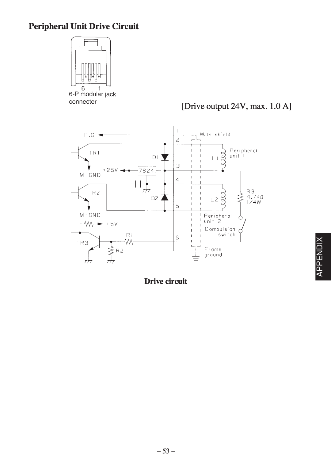 Star Micronics 347F user manual Peripheral Unit Drive Circuit, Drive output 24V, max. 1.0 A, Appendix, Drive circuit 