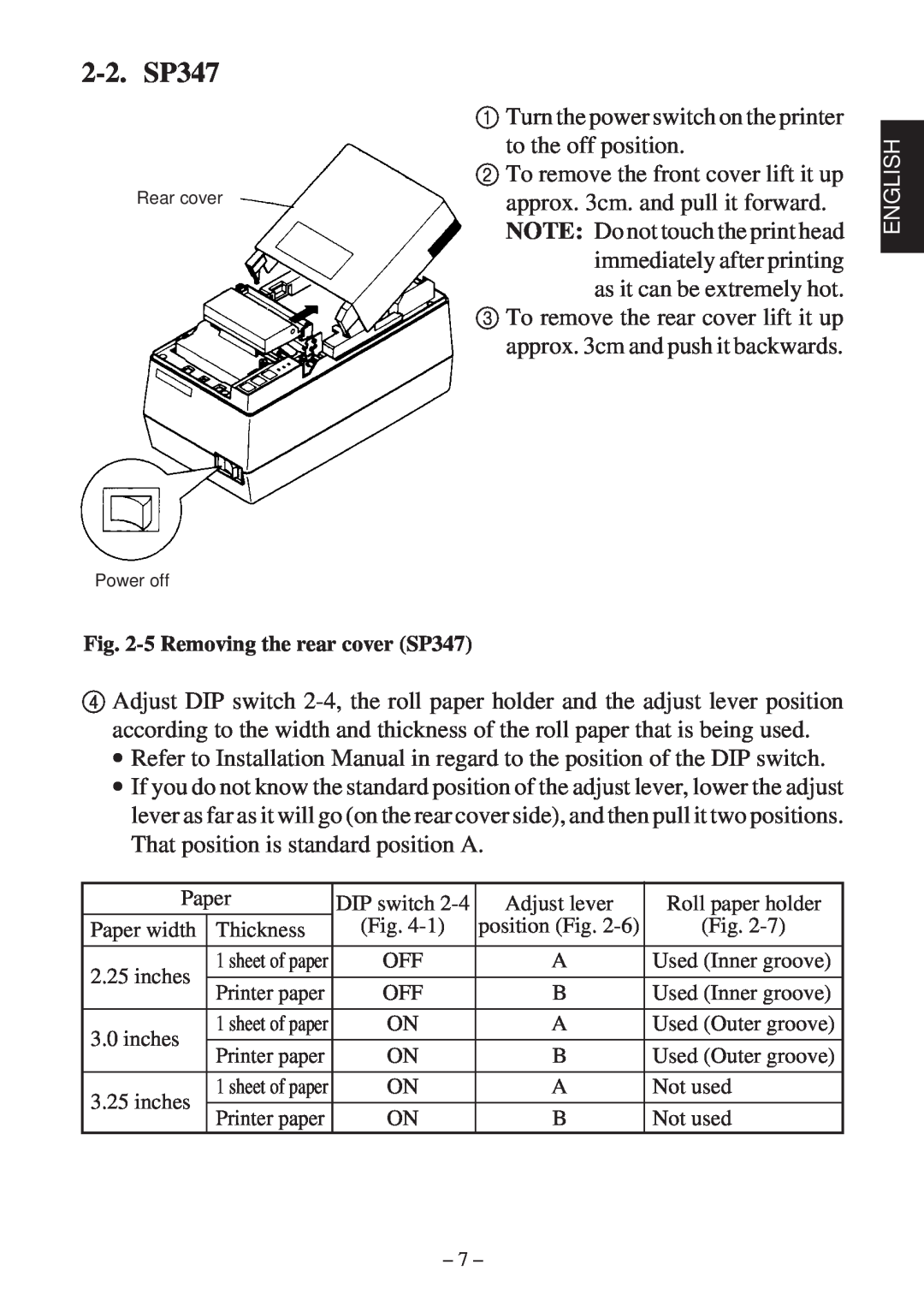 Star Micronics 347F user manual 2-2. SP347, 5 Removing the rear cover SP347 