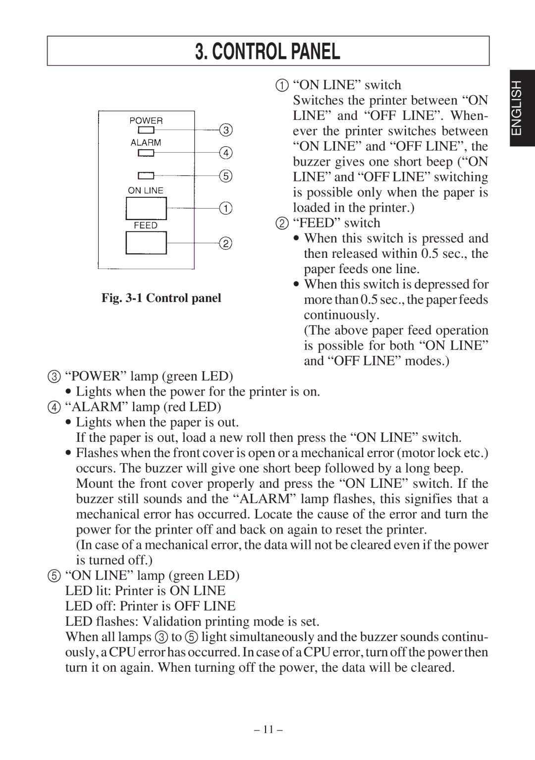 Star Micronics 347F user manual Control Panel, LED flashes Validation printing mode is set 