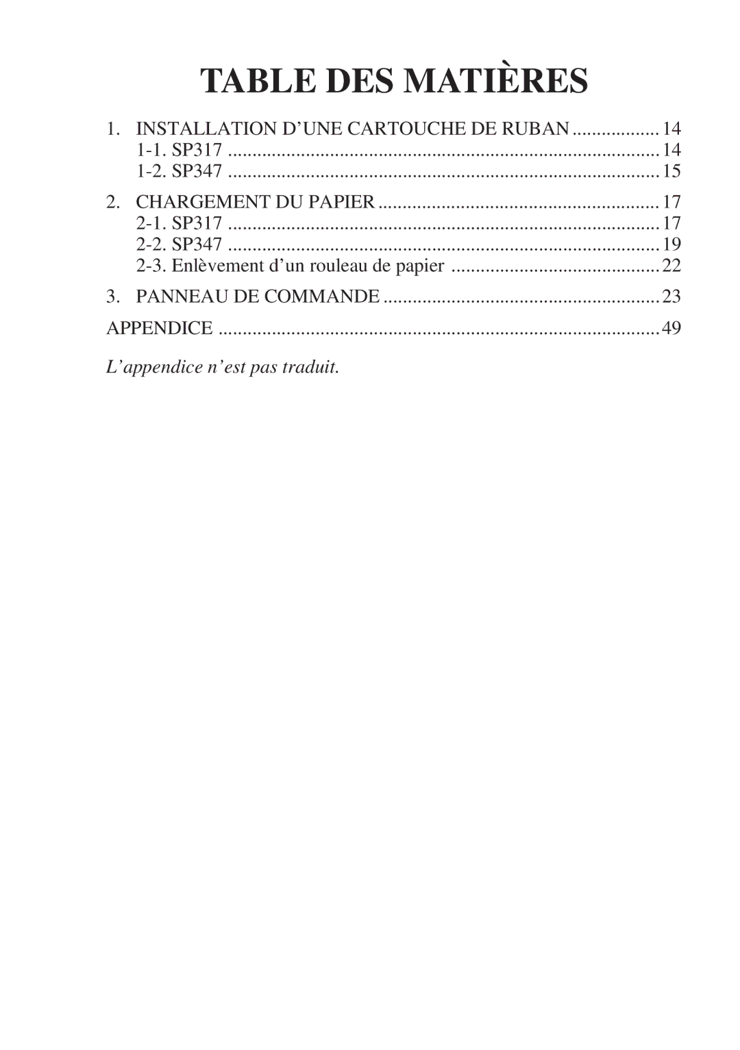 Star Micronics 347F user manual Table DES Matières 