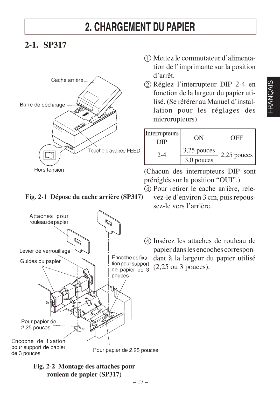 Star Micronics 347F user manual Chargement DU Papier, Montage des attaches pour Rouleau de papier SP317 