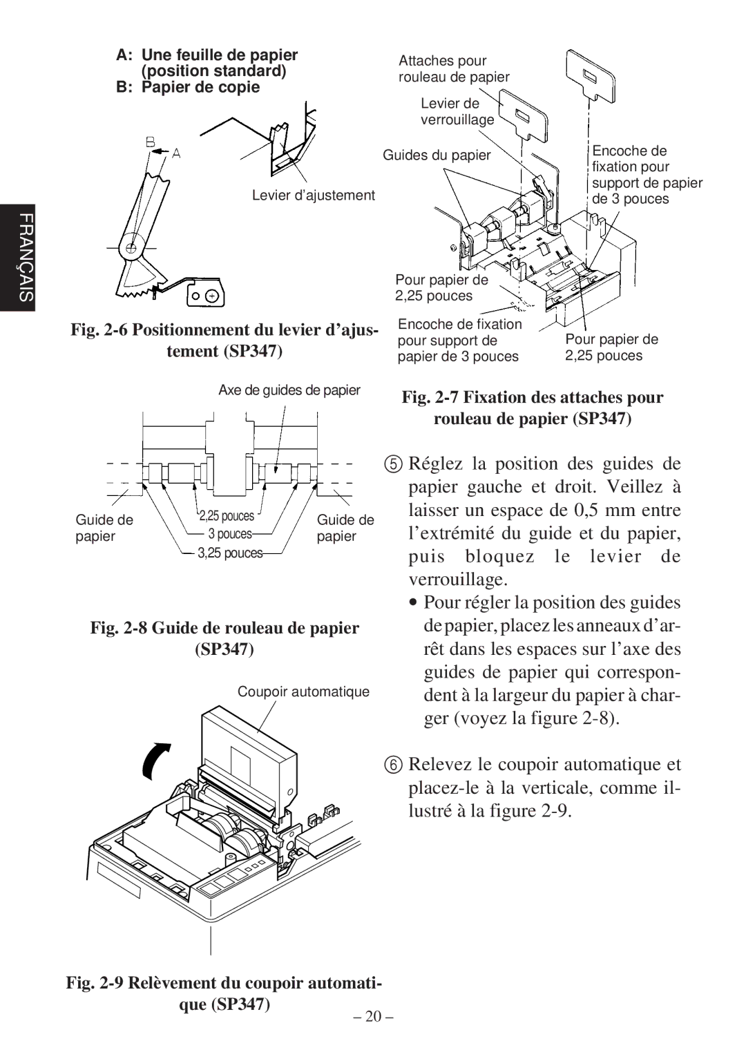 Star Micronics 347F user manual Positionnement du levier d’ajus 