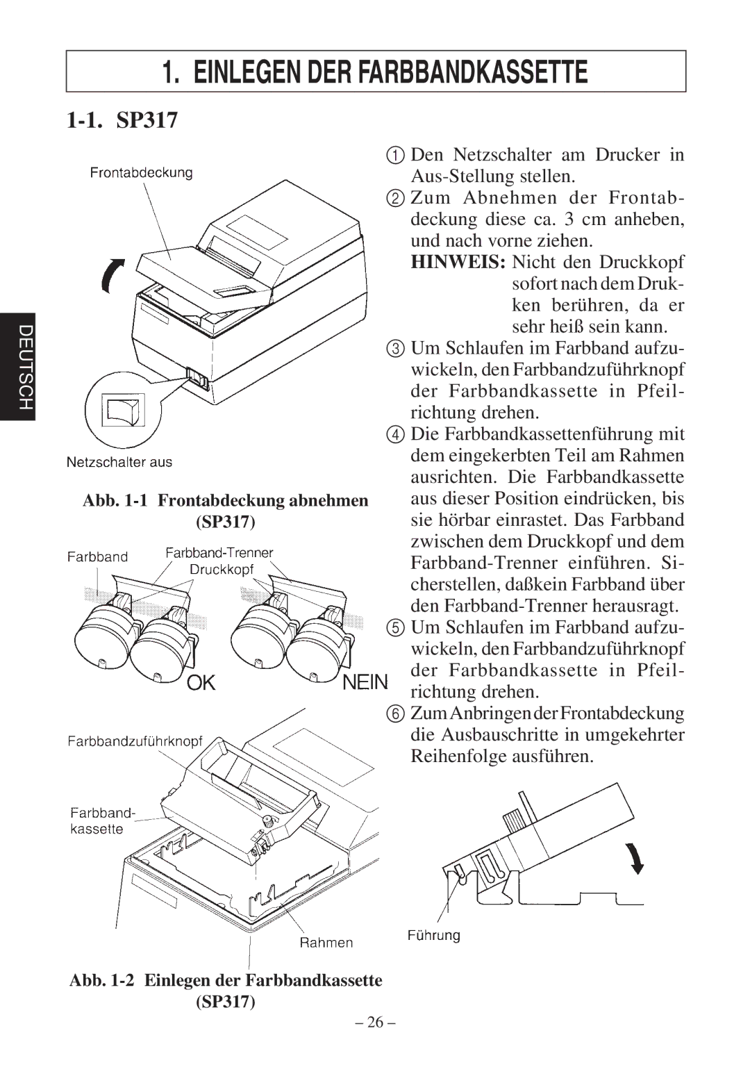 Star Micronics 347F user manual Einlegen DER Farbbandkassette 