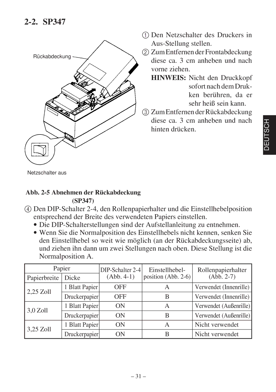 Star Micronics 347F user manual Diese ca cm anheben und nach vorne ziehen 