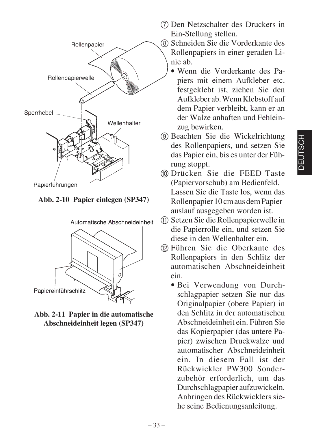 Star Micronics 347F user manual Deutsch 