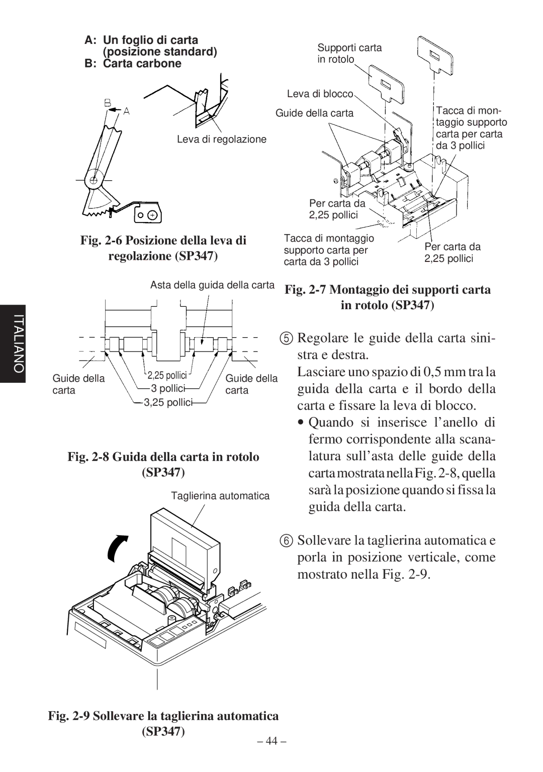 Star Micronics 347F user manual Posizione della leva di 