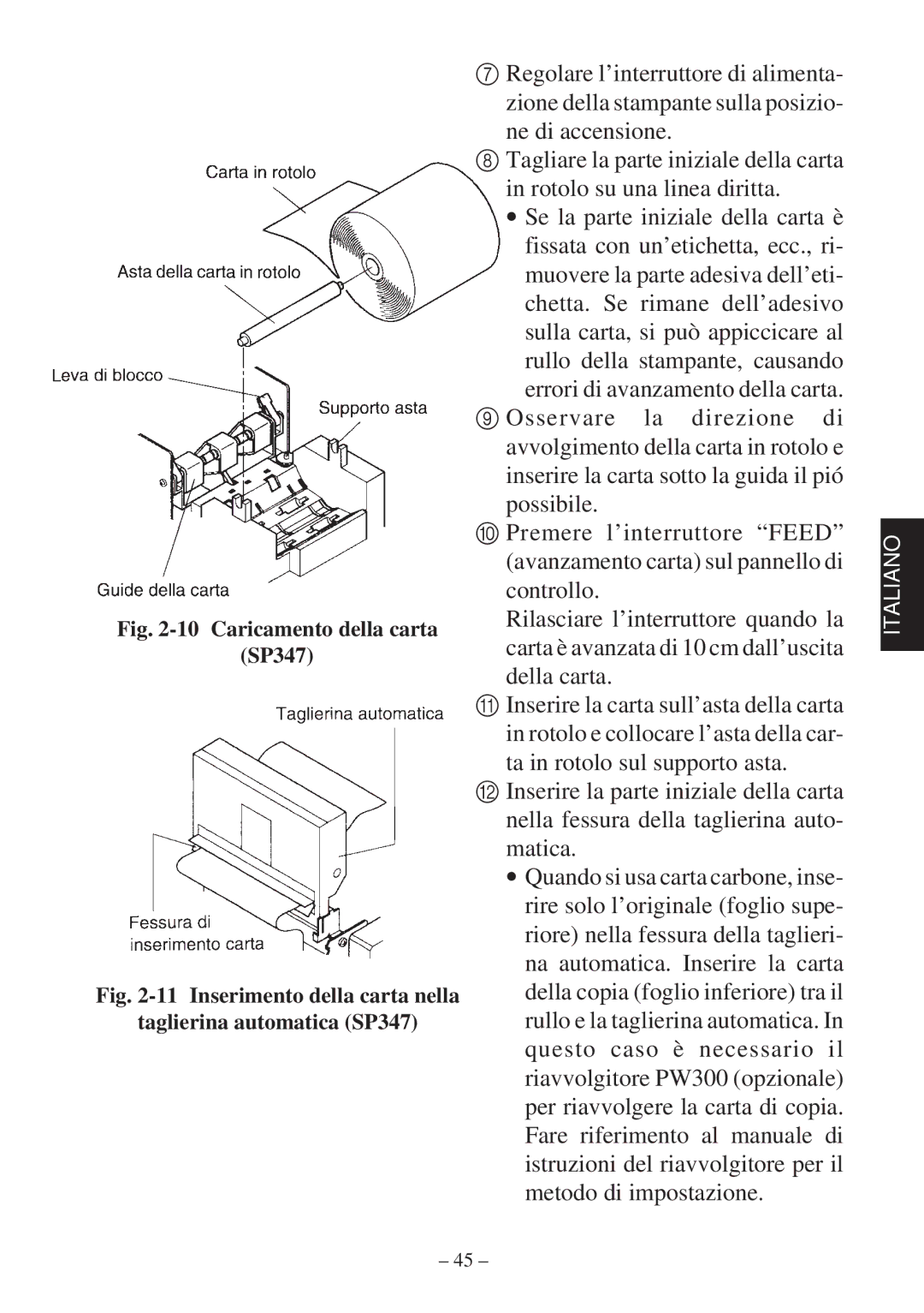 Star Micronics 347F user manual Caricamento della carta SP347 