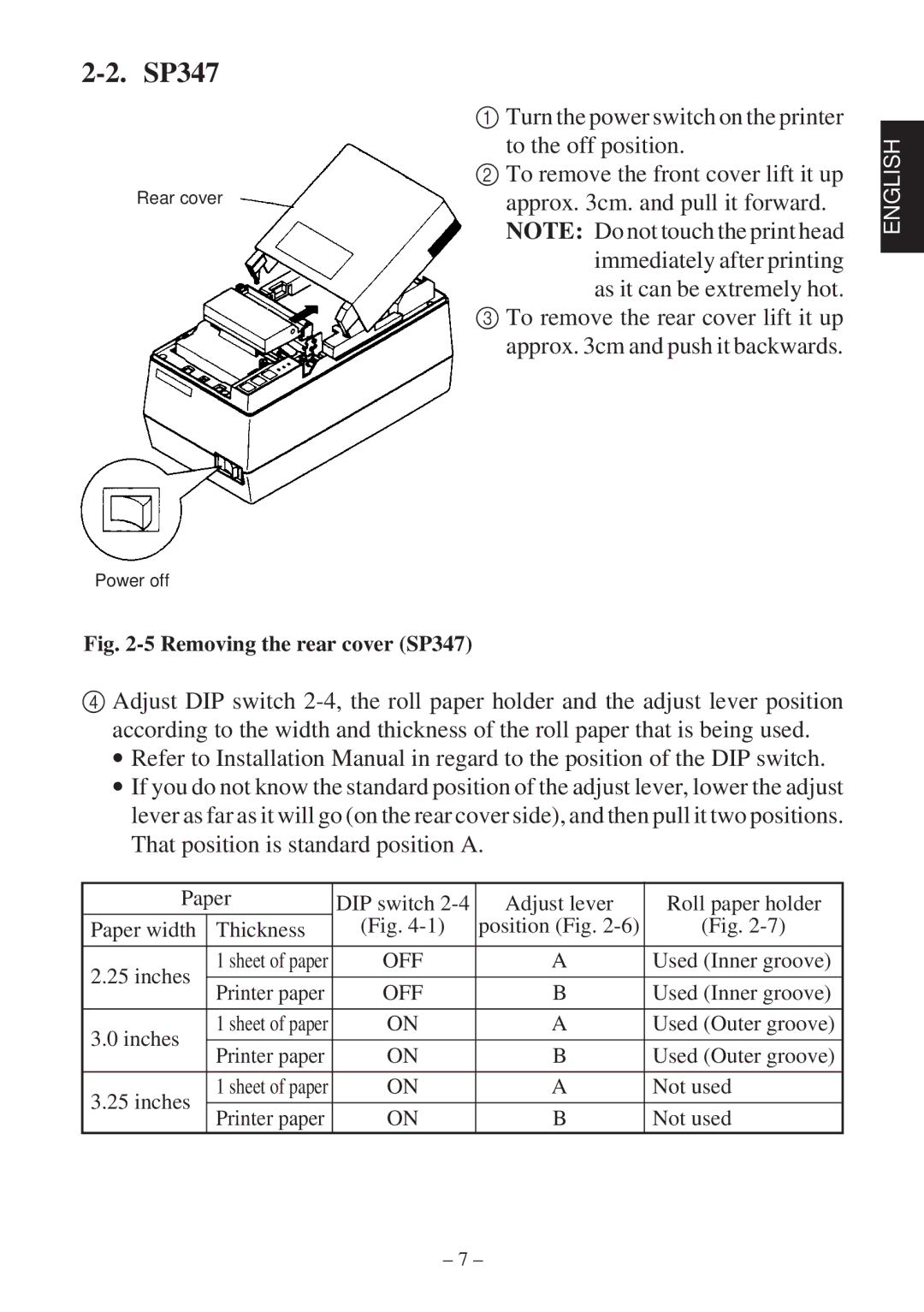 Star Micronics 347F user manual Removing the rear cover SP347 