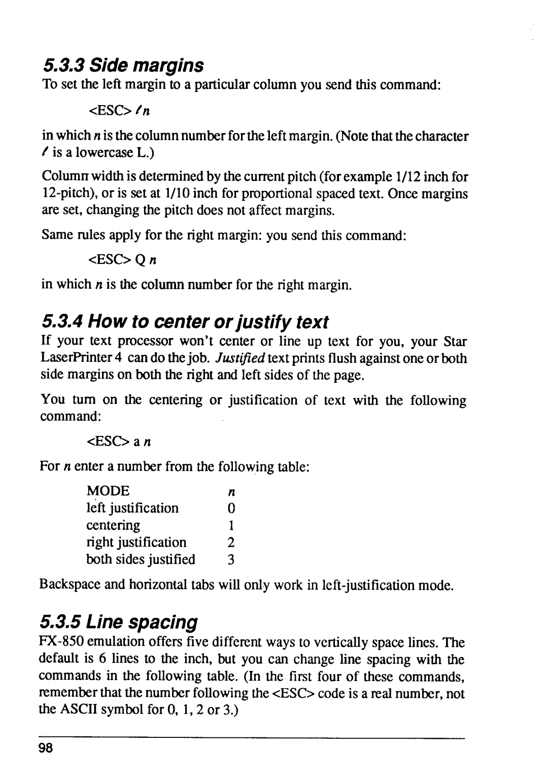 Star Micronics 4 manual How to centerorjustify text, Line spacing 