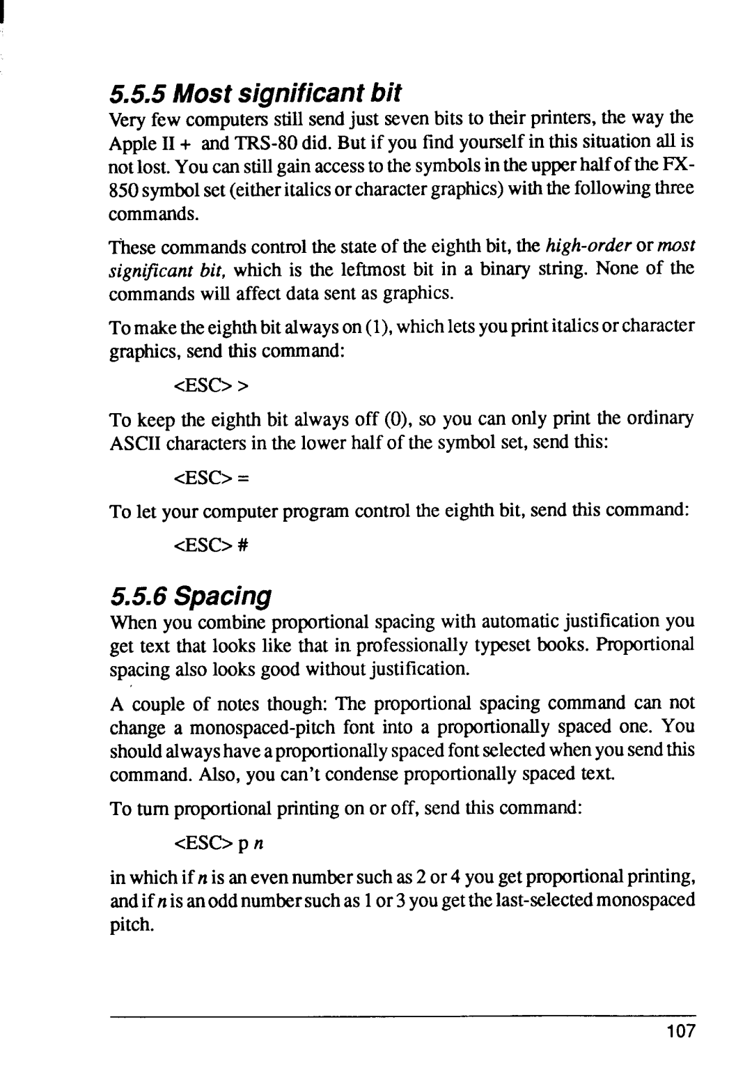 Star Micronics 4 manual Most significantbit, Spacing 