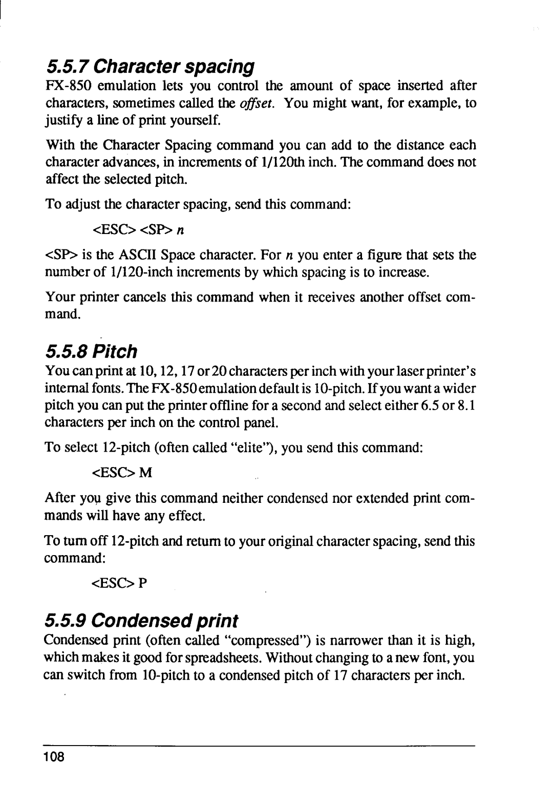 Star Micronics 4 manual Characterspacing, Pitch, Condensedprint 