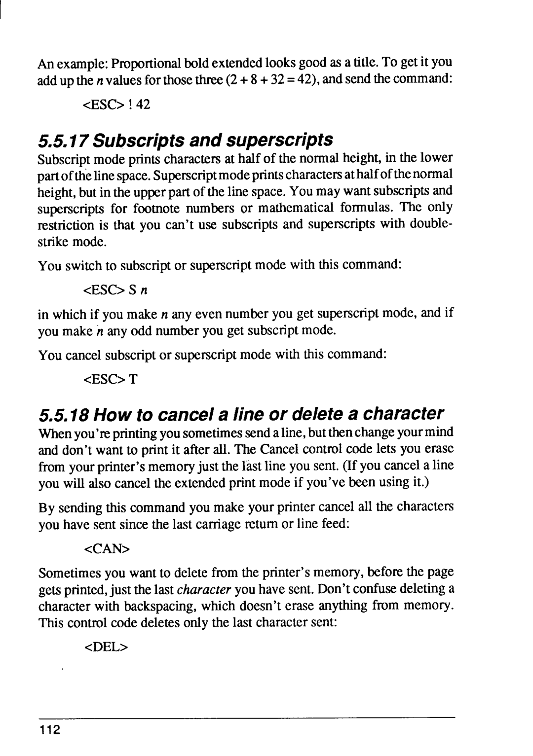 Star Micronics 4 manual Subscriptsand superscripts, How to cancela line or deletea character 