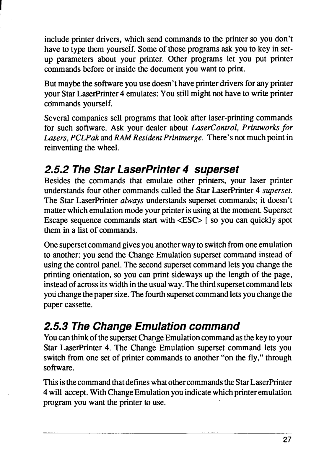 Star Micronics manual Star LaserPrinter4 superset, ChangeEmulationcommand 