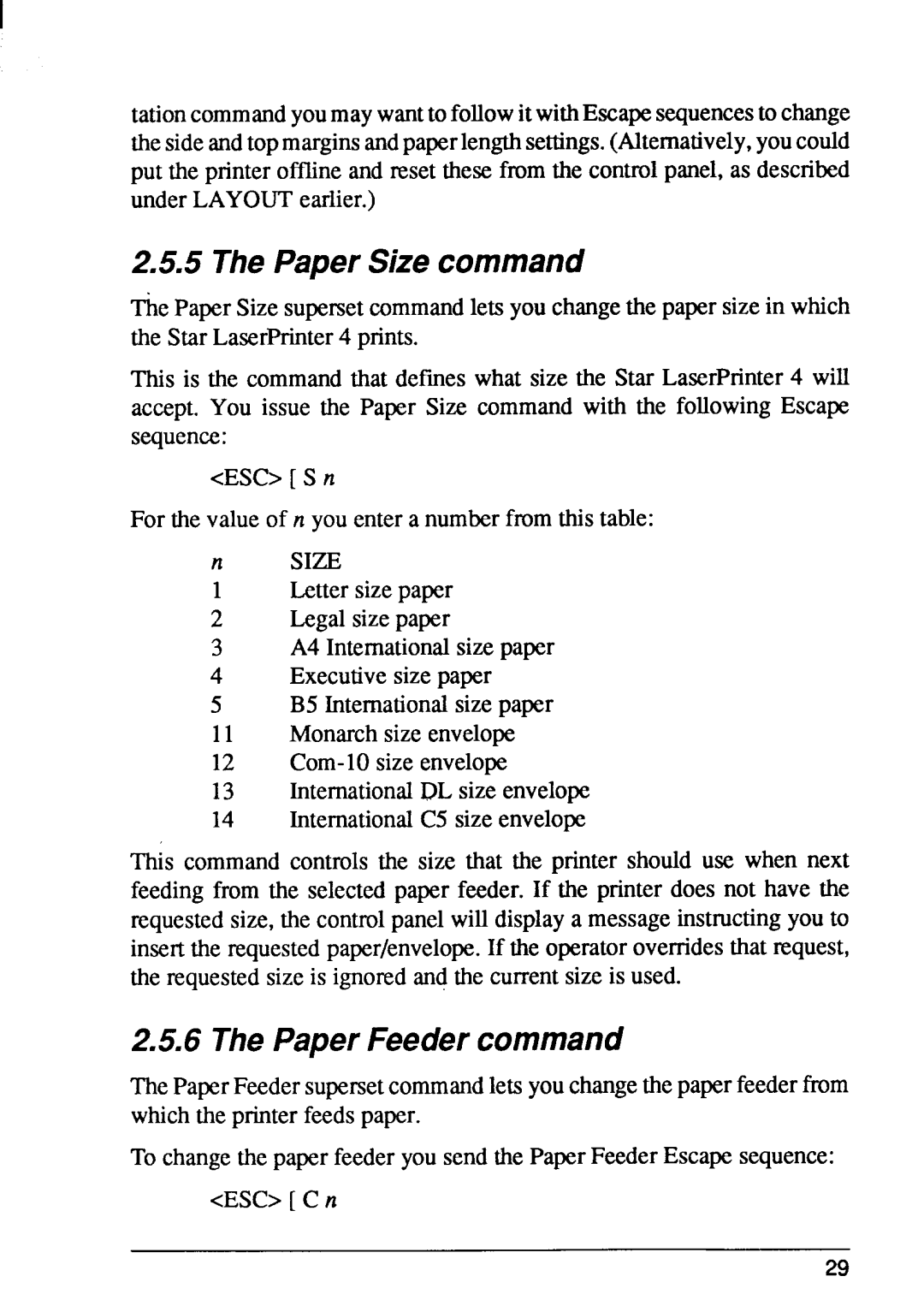 Star Micronics 4 manual ThePaper Size command, ThePaperFeeder command 