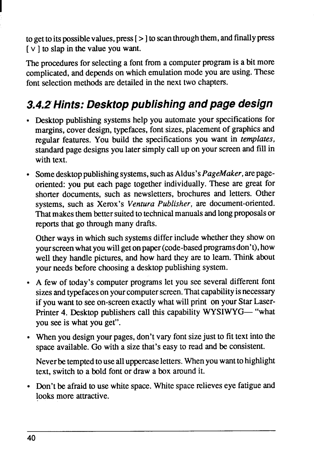 Star Micronics 4 manual 2’HintsDesktoppublishingandpage design 