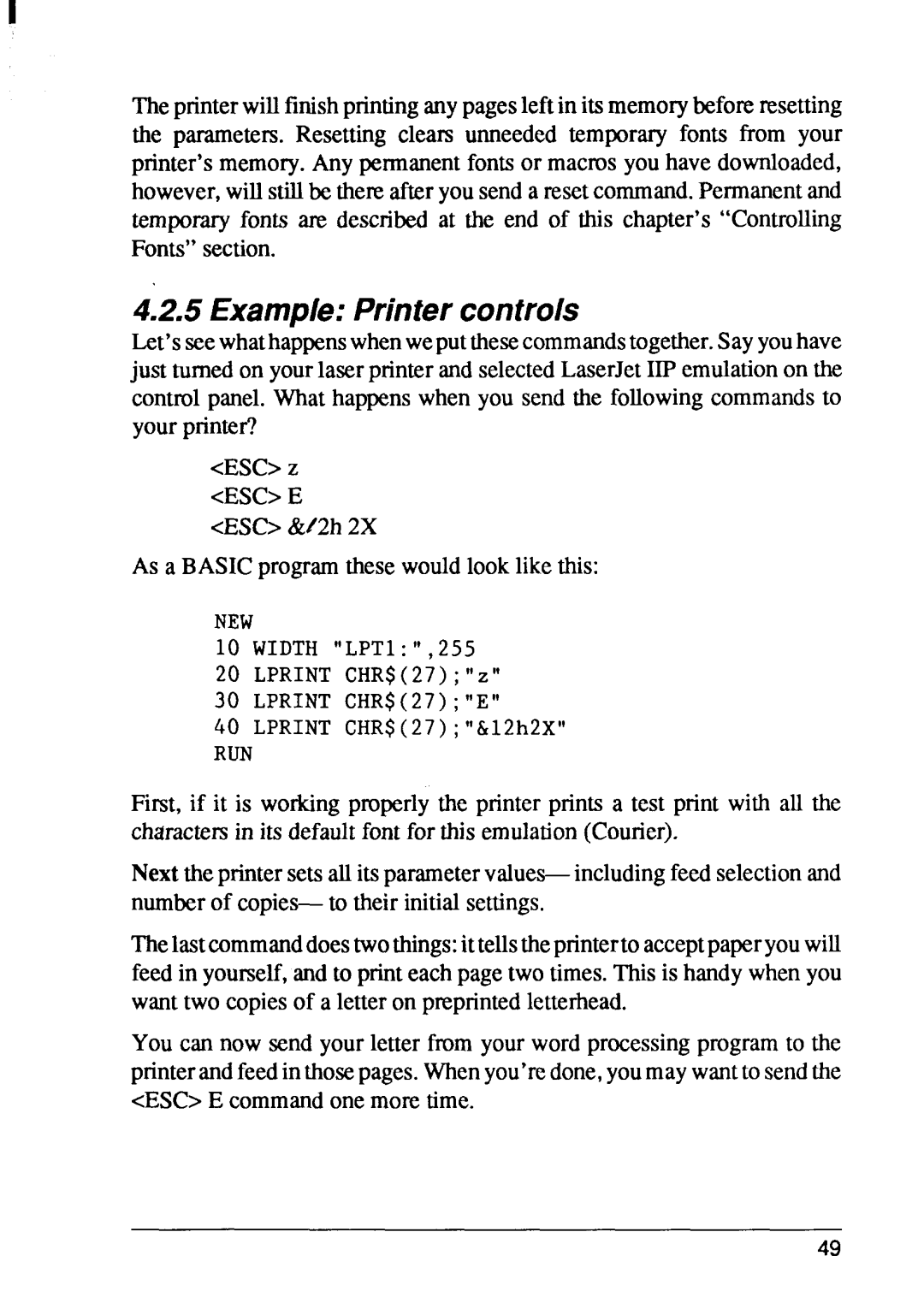 Star Micronics 4 manual ExamplePrintercontrols 