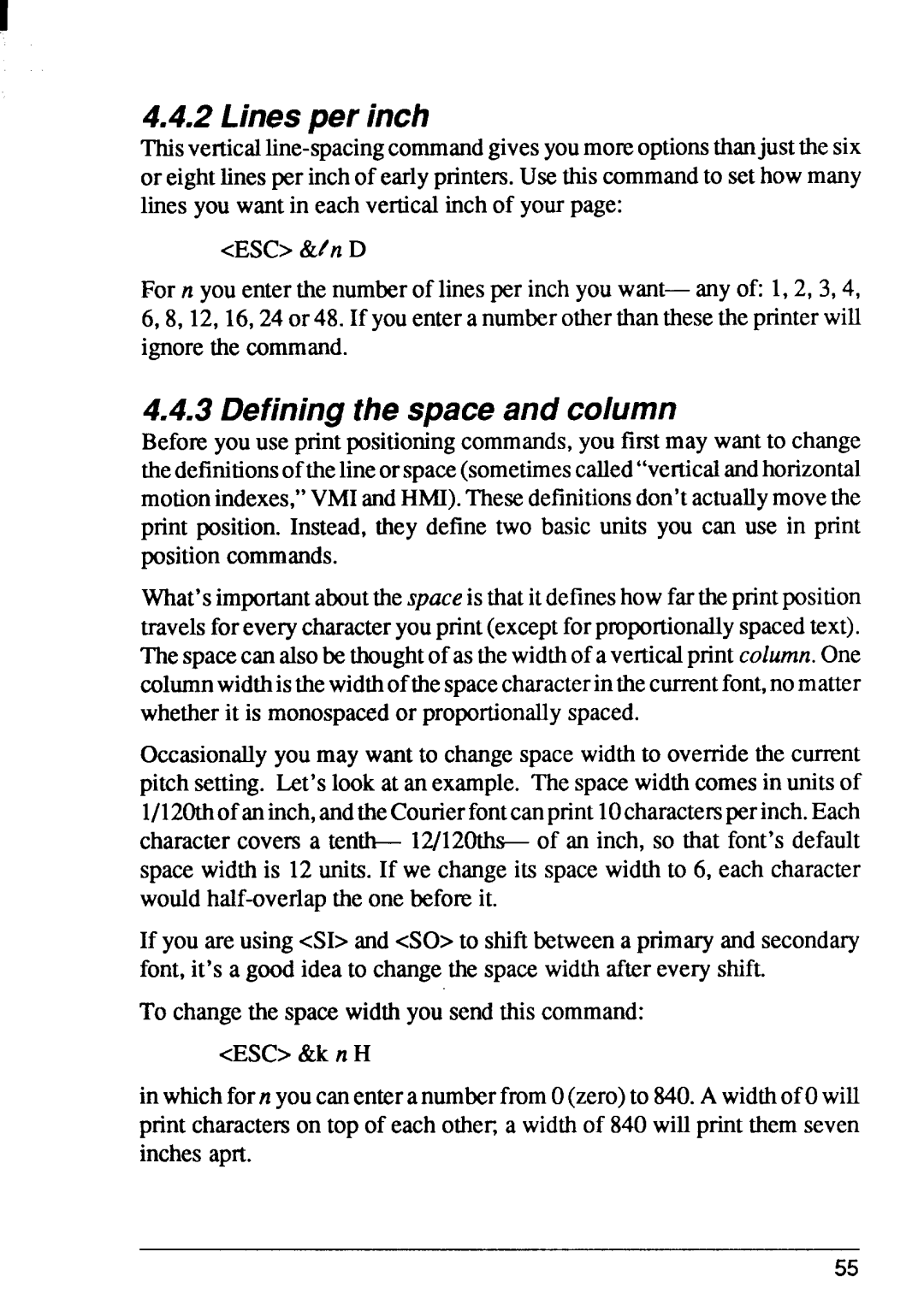 Star Micronics 4 manual Linesper inch, Definingthe spaceand column 