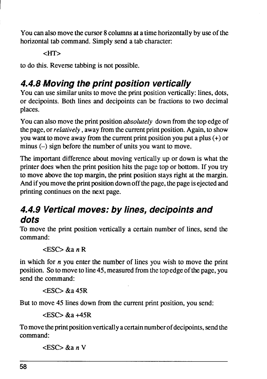 Star Micronics 4 manual 8Moving theprint position vertically, Verticalmovesbylines, decipointsand Dots 