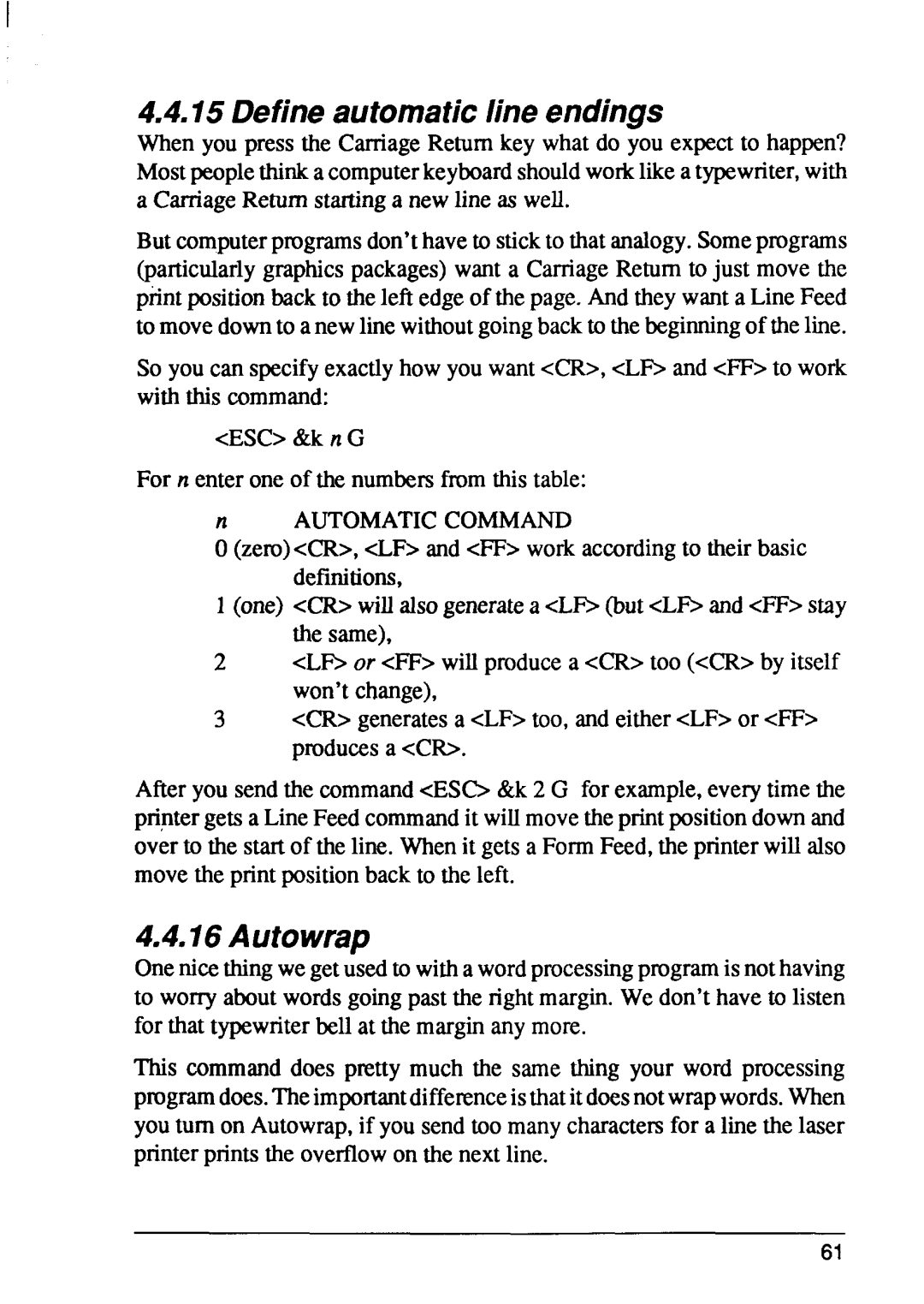 Star Micronics 4 manual Defineautomaticline endings, Autowrap 